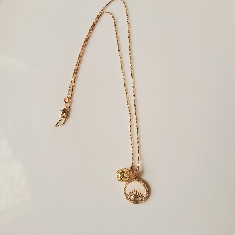Gold Evil Eye With CZ Sphere Pendant Necklace - Picture 4 of 6